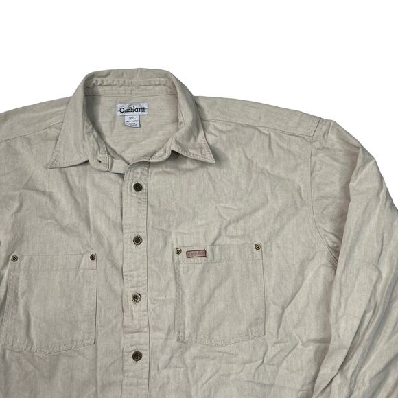 Carhartt VTG Y2K Long Sleeve Button Up Work Shirt Workwear Natural Beige 2XL - Picture 3 of 7